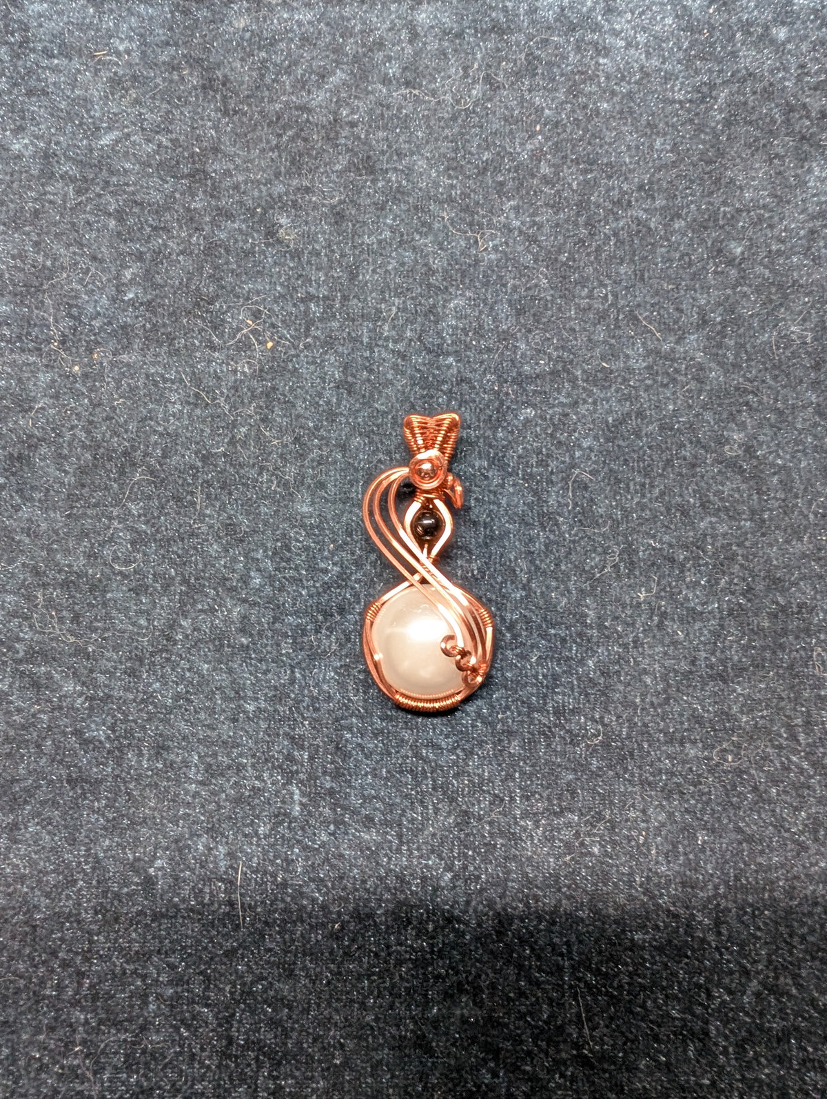"Duet" Acrylic Pearl and Obsidian Wire Wrapped Pendant