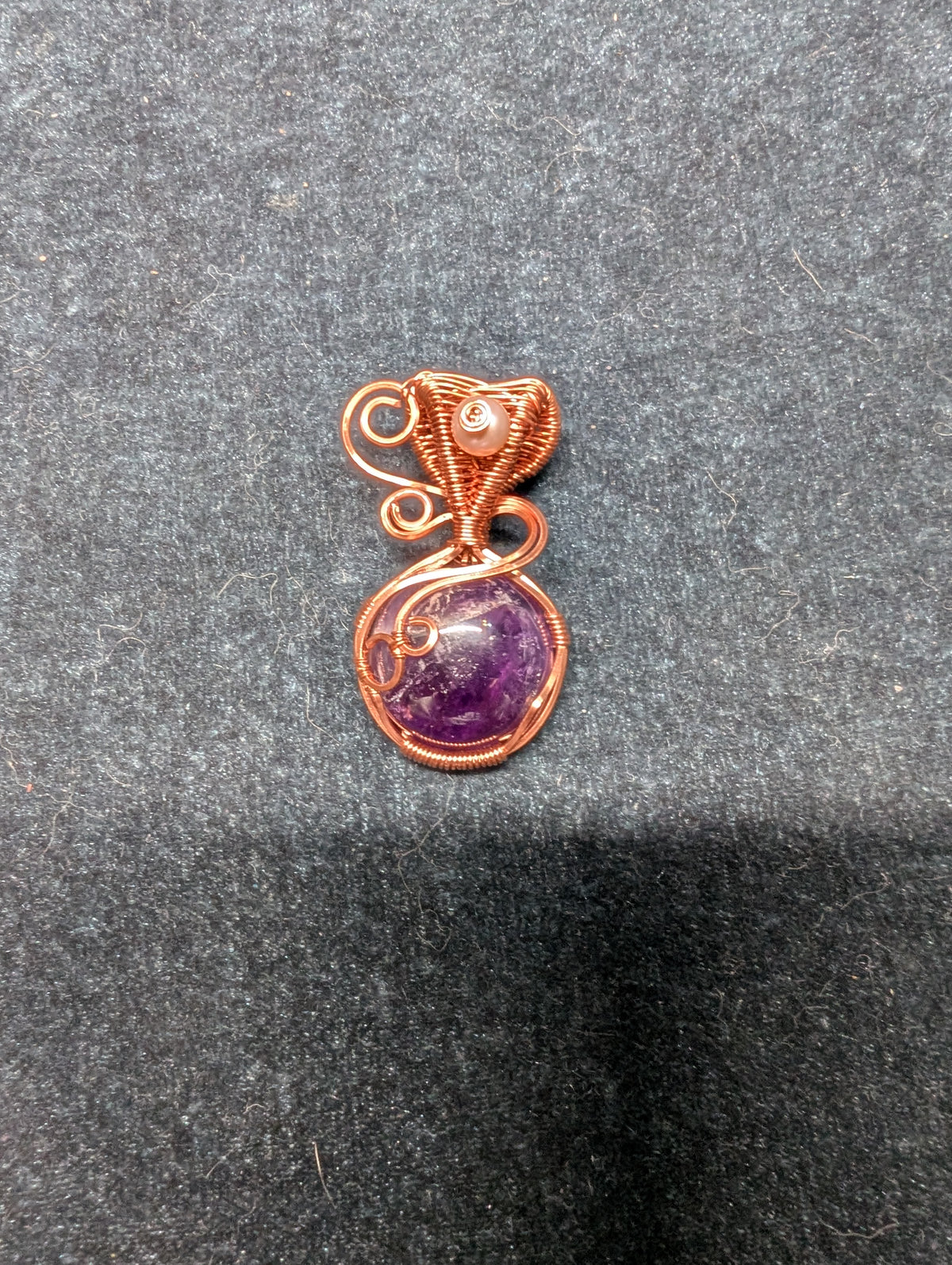 Amethyst and Peach Pearl Wire Wrapped Pendant