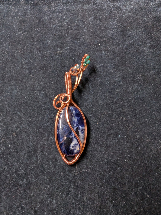 Sodalite and Crystal Wire Wrapped Pendant