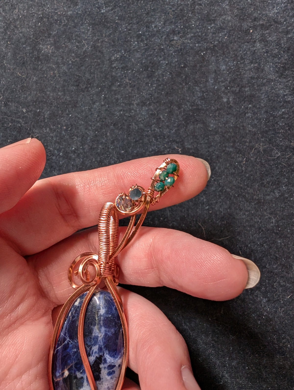 Sodalite and Crystal Wire Wrapped Pendant