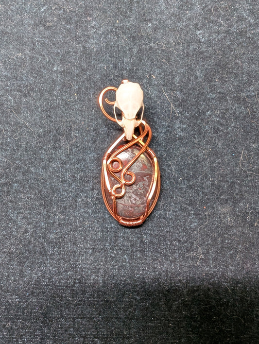 Jaspillite and Mouse Skull Wire Wrapped Pendant