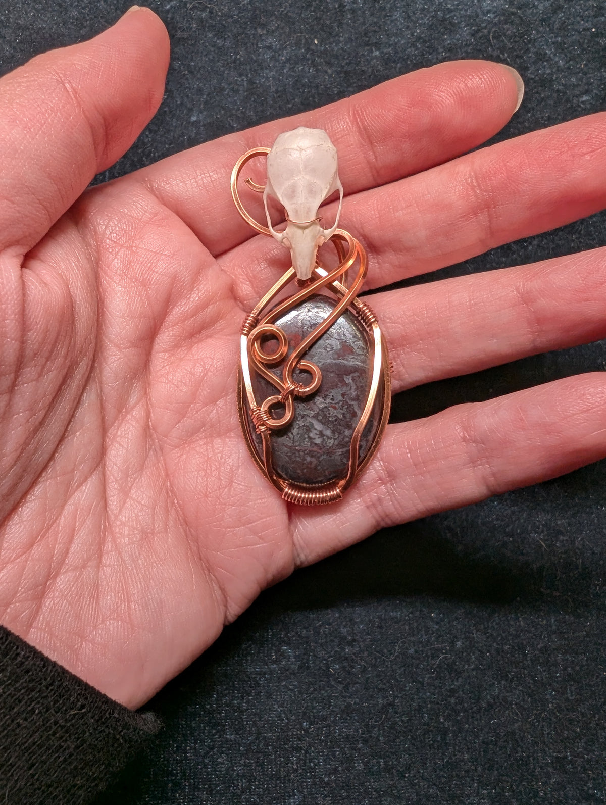 Jaspillite and Mouse Skull Wire Wrapped Pendant