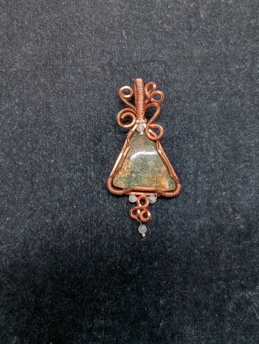 Ocean Jasper, Aquamarine, and Pearl Wire Wrapped Pendant