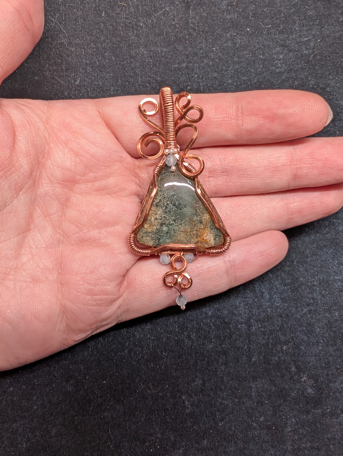 Ocean Jasper, Aquamarine, and Pearl Wire Wrapped Pendant