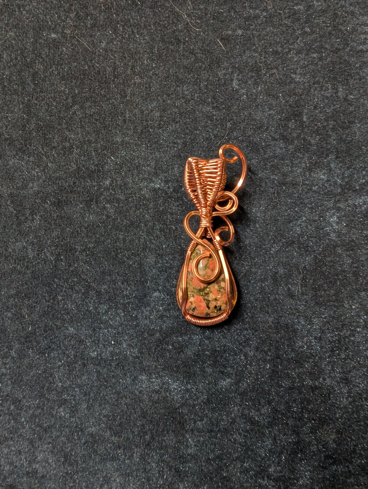 Unakite Teardrop Wire Wrapped Pendant